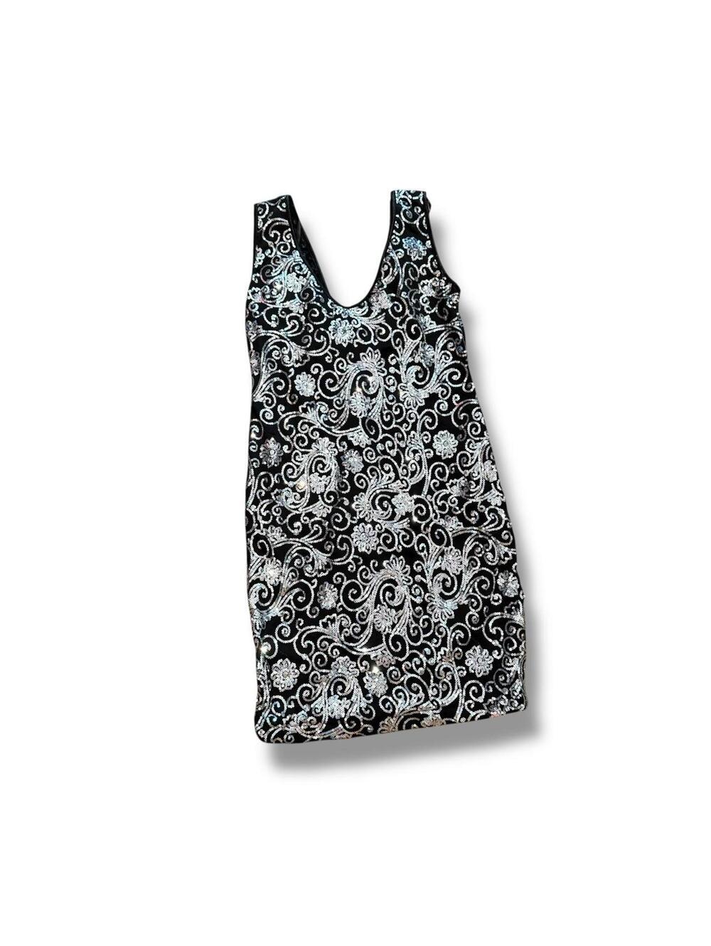 Y2K Silver Sequin Floral Bodycon Dress